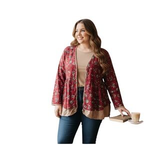 YOINS Burgundy bohemian tunic, floral boho tunic size XXL